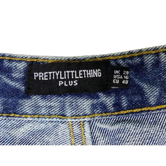 Pretty Little Thing Plus Vintage‎ Wash Split Hem Jeans Sz 16 90’s Grunge Denim - Picture 6 of 7